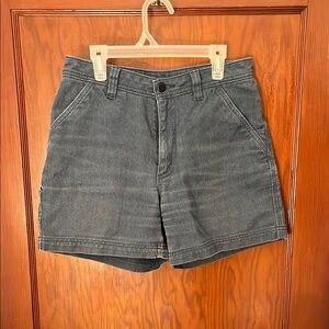 Dark Blue Canvas High-Waisted Shorts